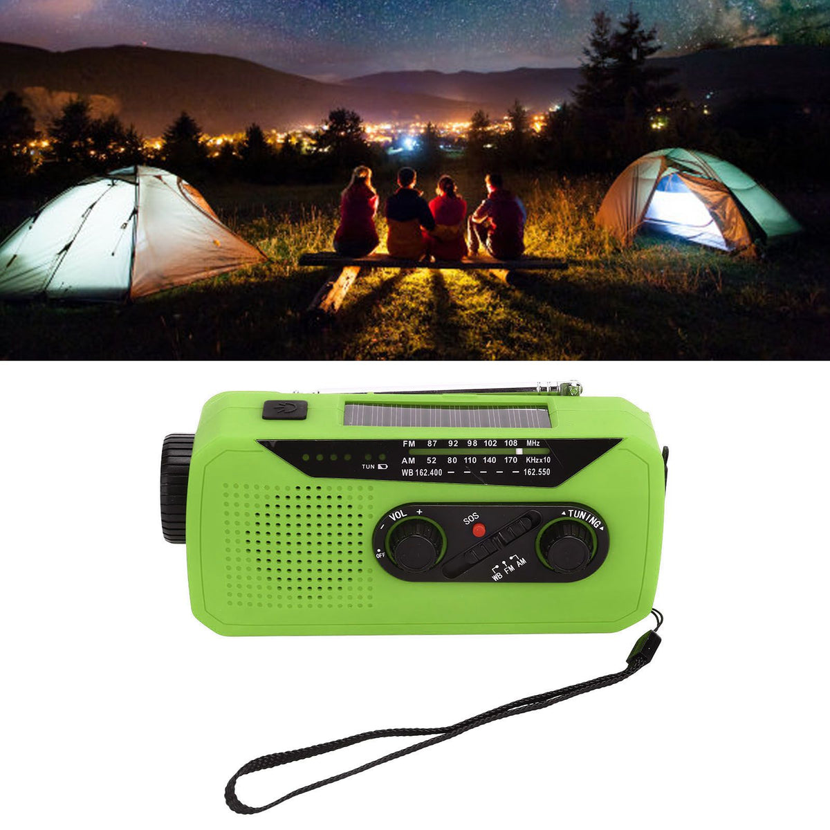 Emergency Radio Hand Power Generation Solar Radio with LED Flashlight 2000mah Charging for Camping HikingGreen US Type