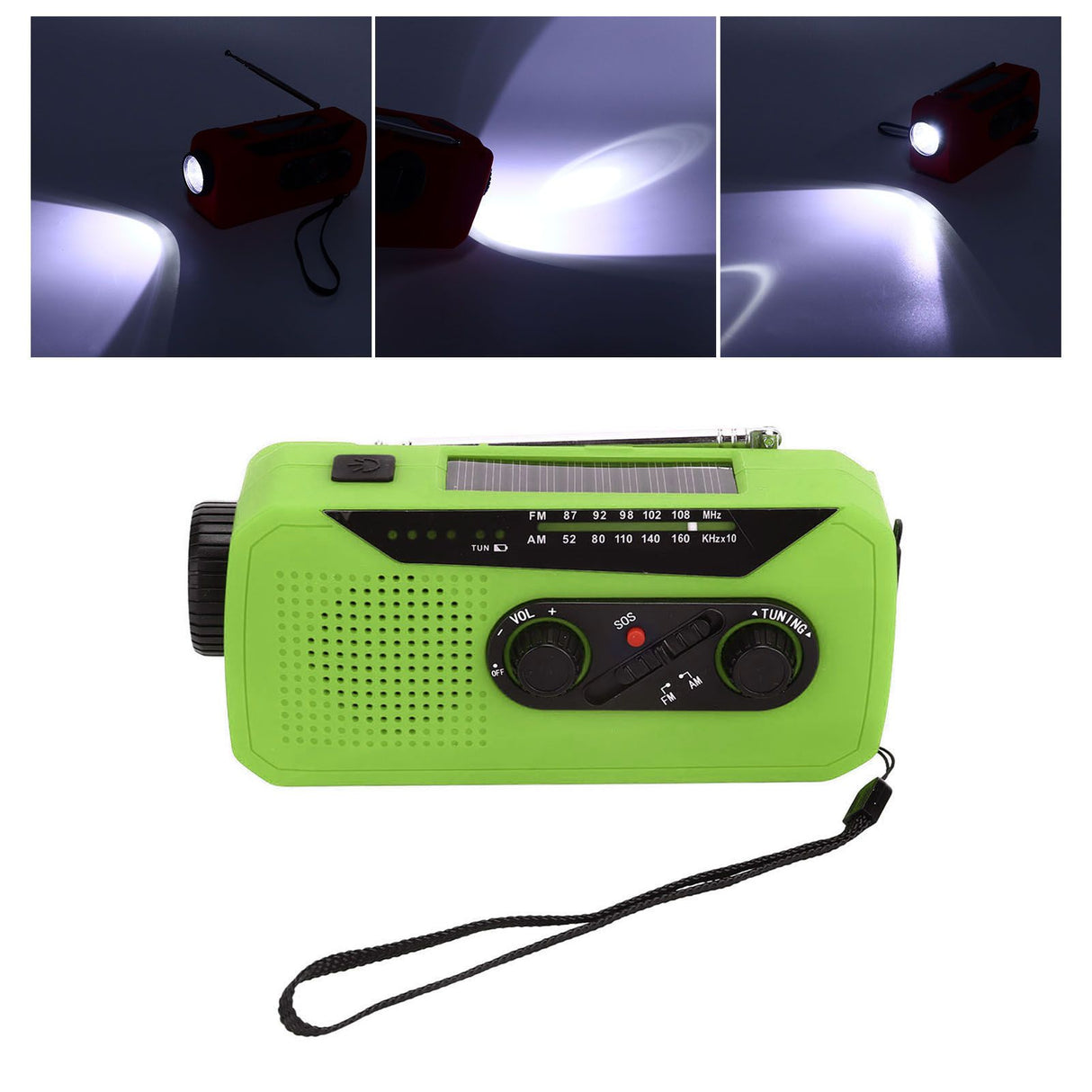 Emergency Radio Hand Power Generation Solar Radio with LED Flashlight 2000mah Charging for Camping HikingGreen EU Type