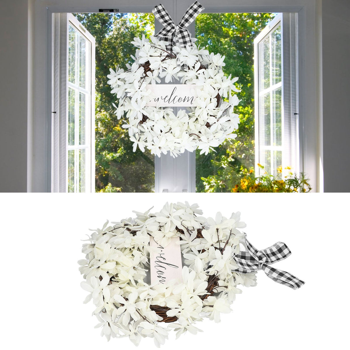 Imitation White Dogwood Wreath Simulation Vibrant Wreath Decoration for Home Door