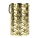 LED Hanging Lantern with Leaf Hollow Pattern Portable Fireplace Lamp for Party House Yard Decoration Gold