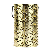LED Hanging Lantern with Leaf Hollow Pattern Portable Fireplace Lamp for Party House Yard Decoration Gold