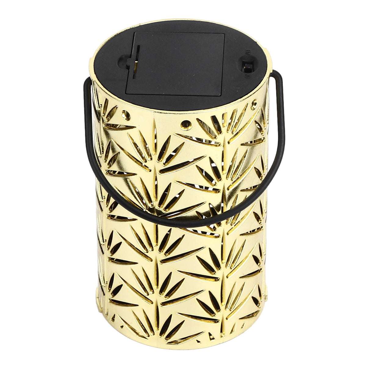 LED Hanging Lantern with Leaf Hollow Pattern Portable Fireplace Lamp for Party House Yard Decoration Gold