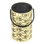 LED Hanging Lantern with Leaf Hollow Pattern Portable Fireplace Lamp for Party House Yard Decoration Gold