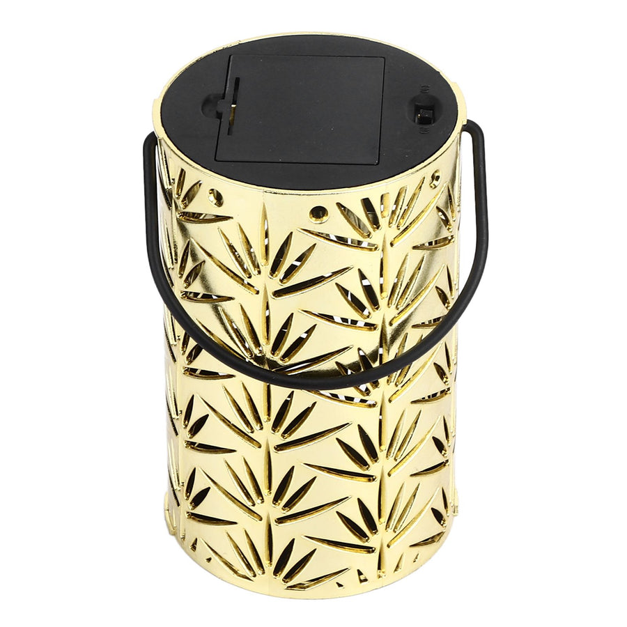 LED Hanging Lantern with Leaf Hollow Pattern Portable Fireplace Lamp for Party House Yard Decoration Gold