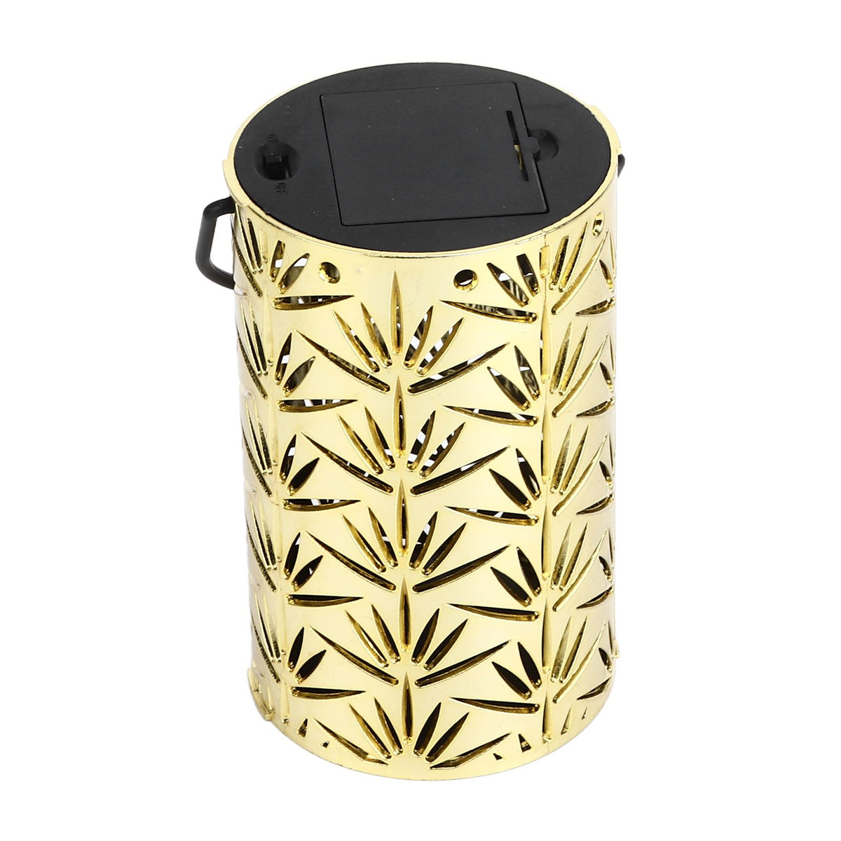 LED Hanging Lantern with Leaf Hollow Pattern Portable Fireplace Lamp for Party House Yard Decoration Gold