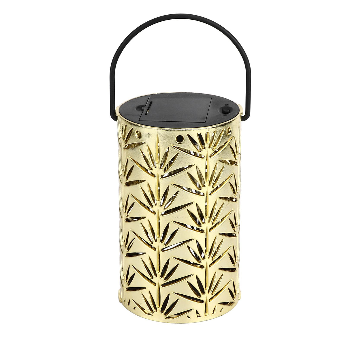 LED Hanging Lantern with Leaf Hollow Pattern Portable Fireplace Lamp for Party House Yard Decoration Gold