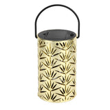 LED Hanging Lantern with Leaf Hollow Pattern Portable Fireplace Lamp for Party House Yard Decoration Gold