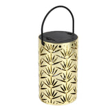 LED Hanging Lantern with Leaf Hollow Pattern Portable Fireplace Lamp for Party House Yard Decoration Gold - Close-Up Angle
