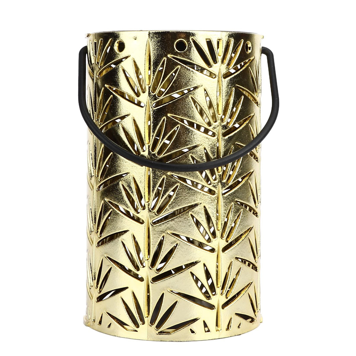 LED Hanging Lantern with Leaf Hollow Pattern Portable Fireplace Lamp for Party House Yard Decoration Gold