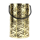 LED Hanging Lantern with Leaf Hollow Pattern Portable Fireplace Lamp for Party House Yard Decoration Gold