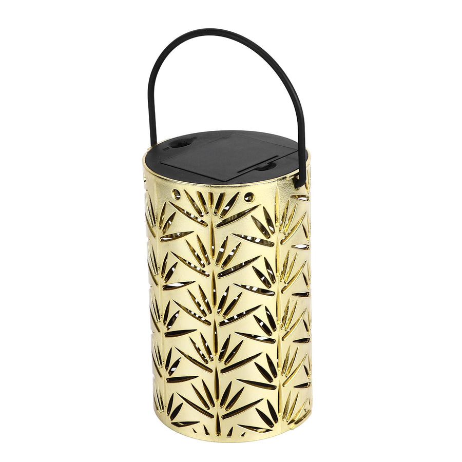 LED Hanging Lantern with Leaf Hollow Pattern Portable Fireplace Lamp for Party House Yard Decoration Gold