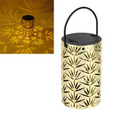 LED Hanging Lantern with Leaf Hollow Pattern Portable Fireplace Lamp for Party House Yard Decoration Gold