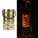 LED Hanging Lantern with Leaf Hollow Pattern Portable Fireplace Lamp for Party House Yard Decoration Gold - Extra Image