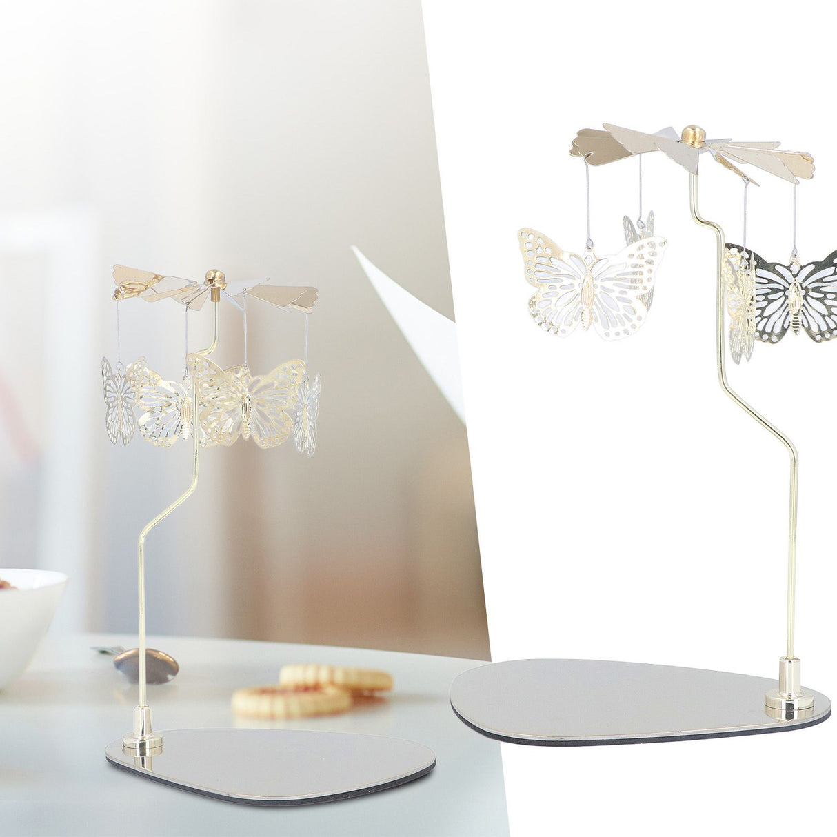 Candle Holder Round Triangle Tray Romantic European Style Stainless Steel Rotating Aromatherapy Wind Chime Candle Holder Butterfly