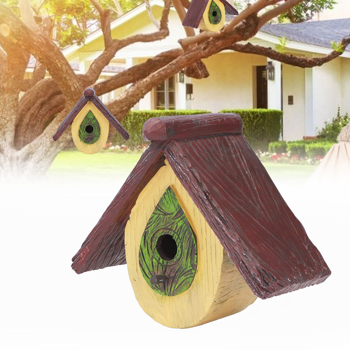 Bird House Garden Tree Decoration Hummingbird Synthetic Resin House Craft Pendant Artware Yellow