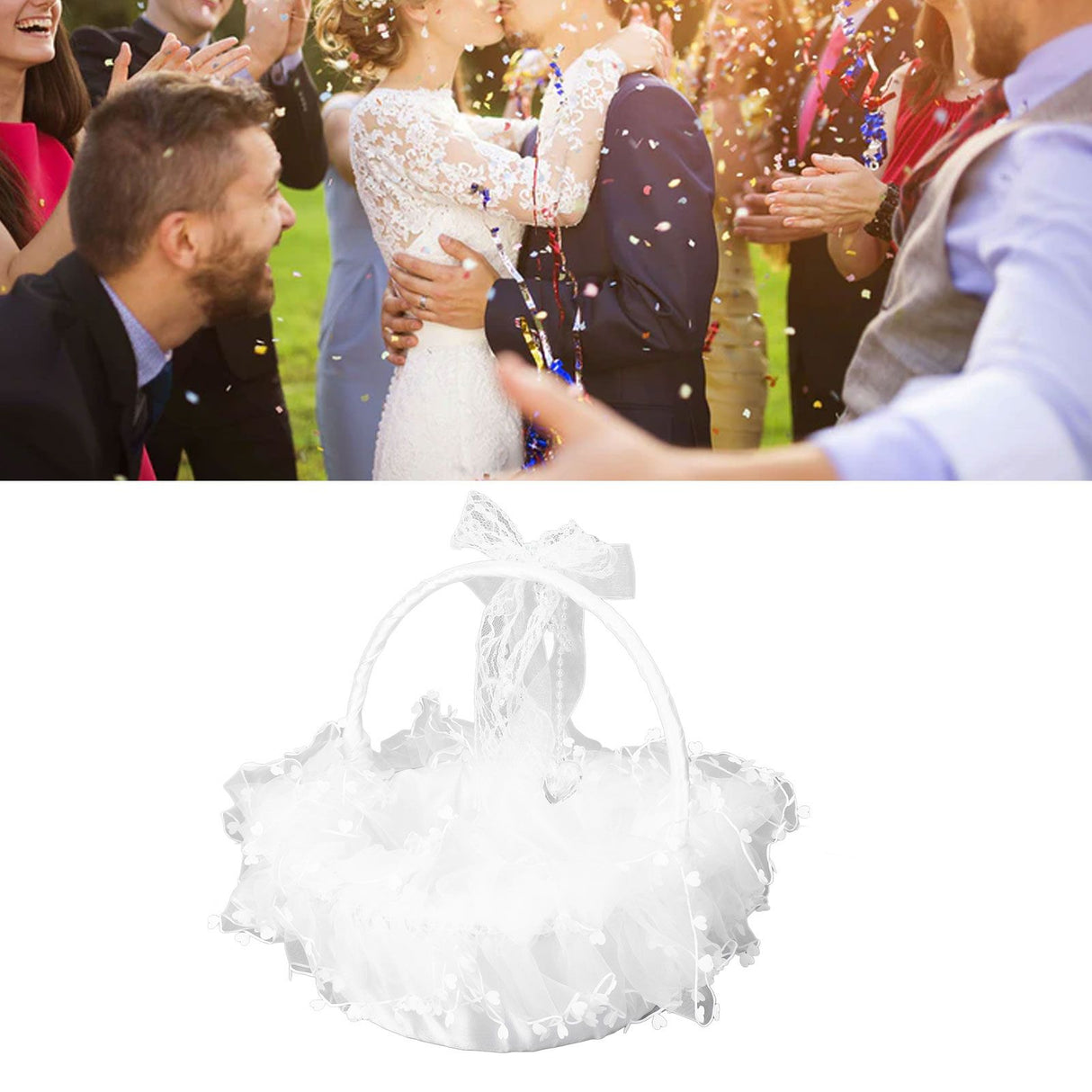Flower Girl Basket Elegant Style Portable Durable Lace Material Wide Application Wedding Basket for Wedding Party