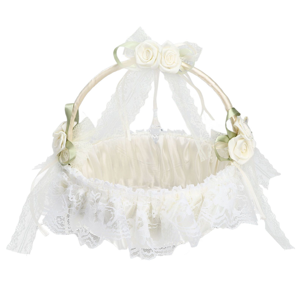 Wedding White Flower Basket Sufficient Capacity Lace Edge Elegant Romantic Flower Basket for Wedding Photography Props