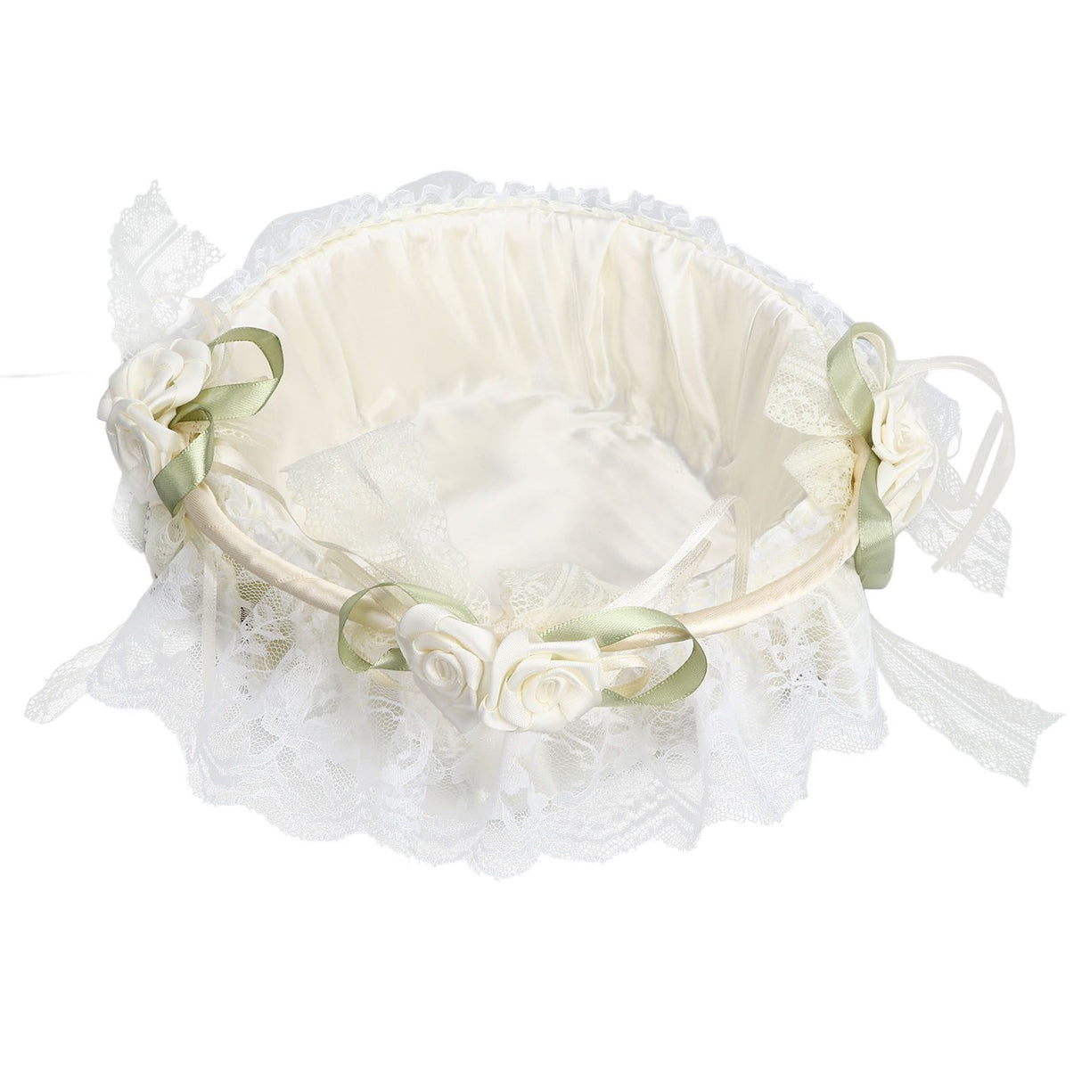 Wedding White Flower Basket Sufficient Capacity Lace Edge Elegant Romantic Flower Basket for Wedding Photography Props