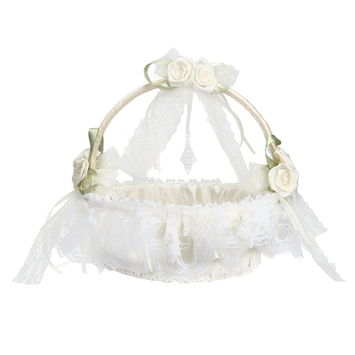 Wedding White Flower Basket Sufficient Capacity Lace Edge Elegant Romantic Flower Basket for Wedding Photography Props