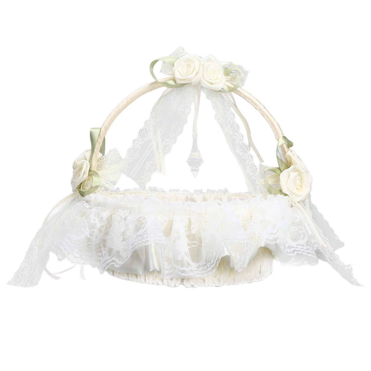 Wedding White Flower Basket Sufficient Capacity Lace Edge Elegant Romantic Flower Basket for Wedding Photography Props