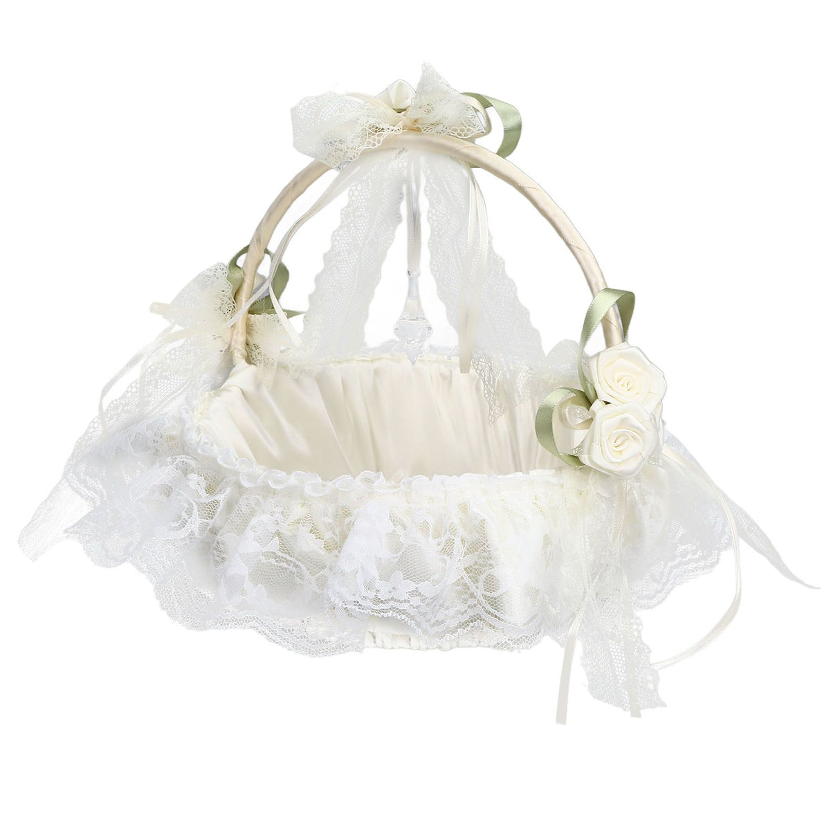 Wedding White Flower Basket Sufficient Capacity Lace Edge Elegant Romantic Flower Basket for Wedding Photography Props