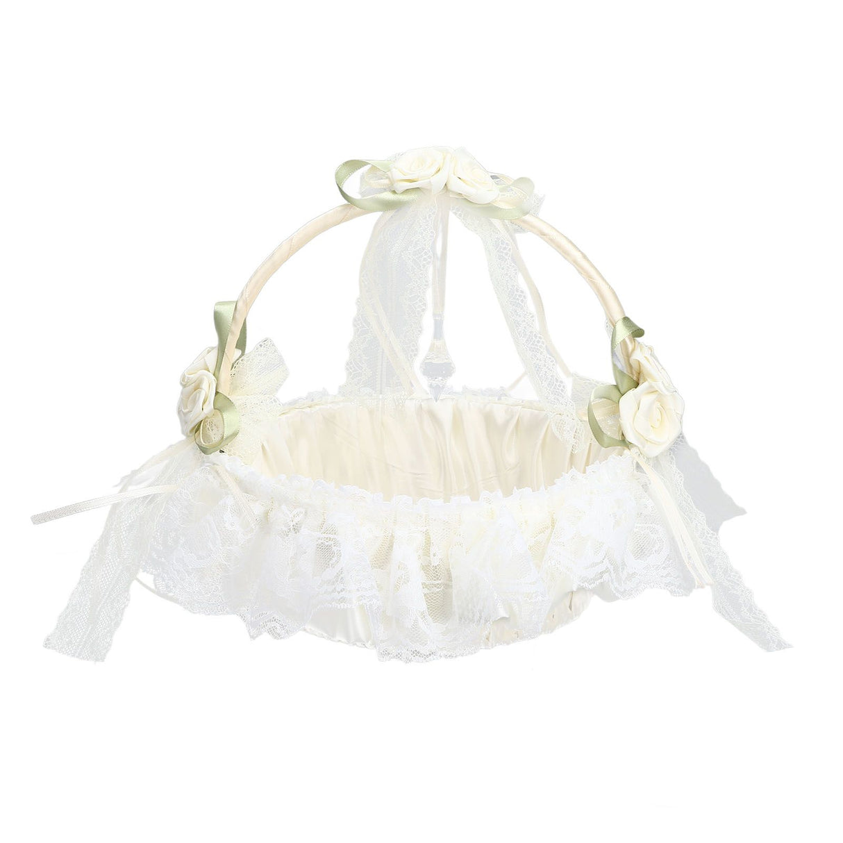 Wedding White Flower Basket Sufficient Capacity Lace Edge Elegant Romantic Flower Basket for Wedding Photography Props