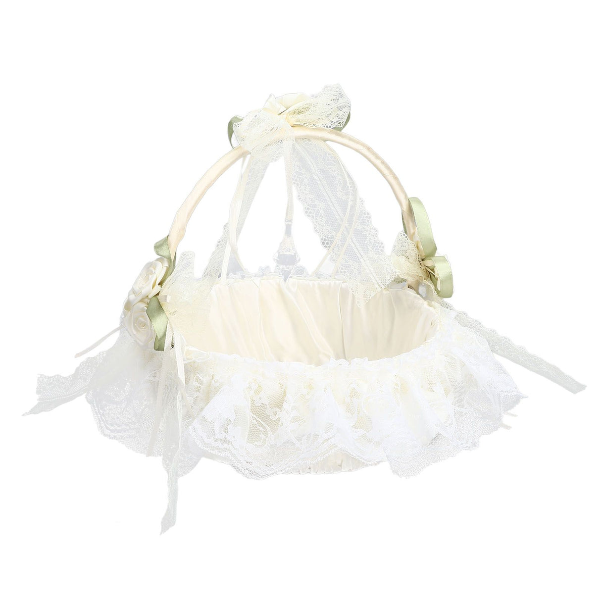 Wedding White Flower Basket Sufficient Capacity Lace Edge Elegant Romantic Flower Basket for Wedding Photography Props