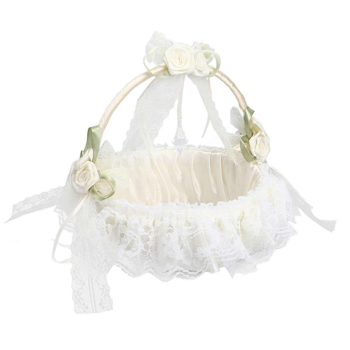 Wedding White Flower Basket Sufficient Capacity Lace Edge Elegant Romantic Flower Basket for Wedding Photography Props