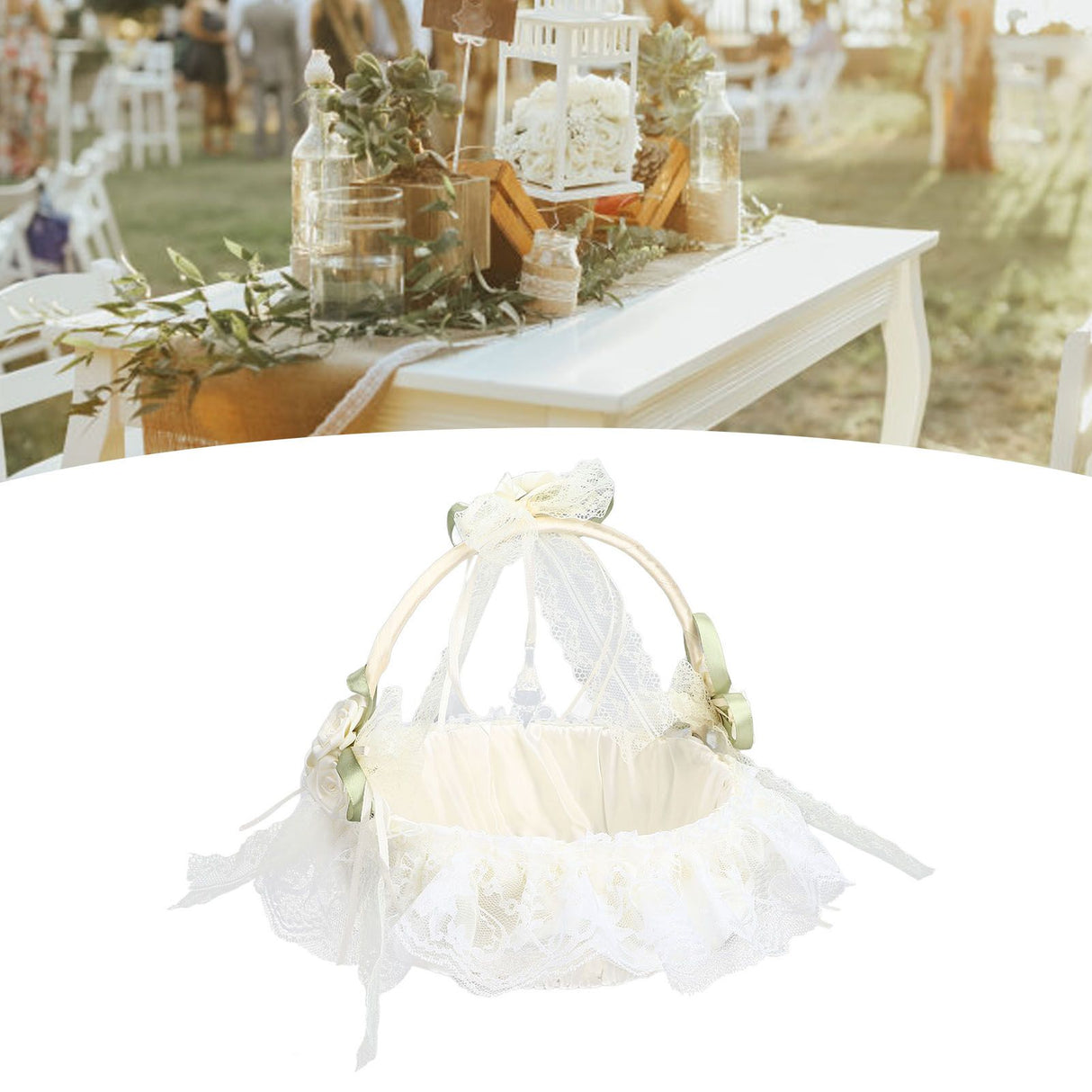 Wedding White Flower Basket Sufficient Capacity Lace Edge Elegant Romantic Flower Basket for Wedding Photography Props
