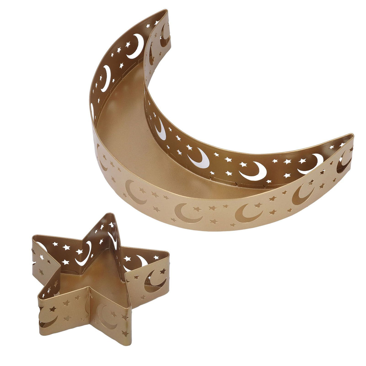 2pcs Ramadan Dessert Tray Moon Star Stainless Steel Eid Serving Tableware Decor for Islam Muslim Party