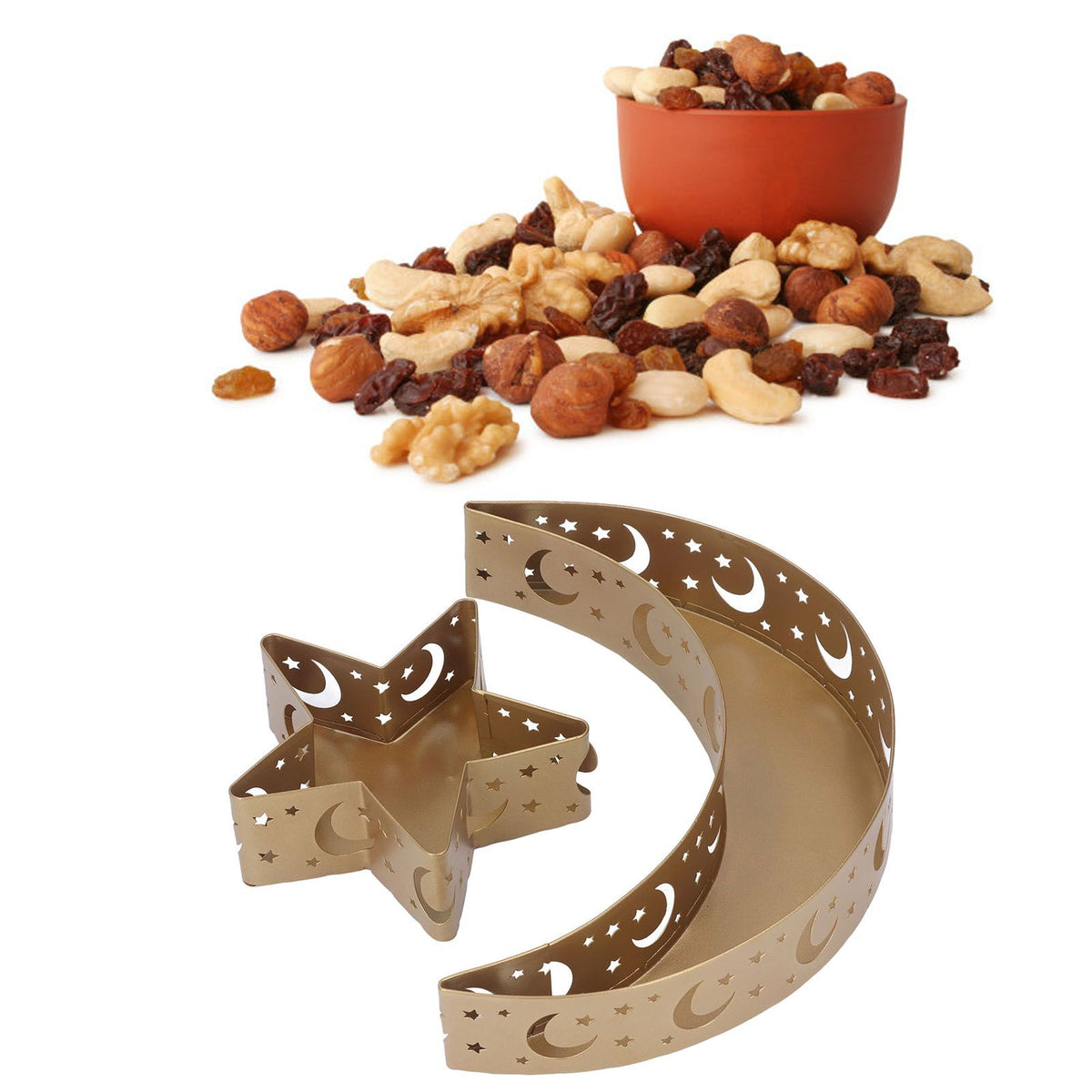 2pcs Ramadan Dessert Tray Moon Star Stainless Steel Eid Serving Tableware Decor for Islam Muslim Party