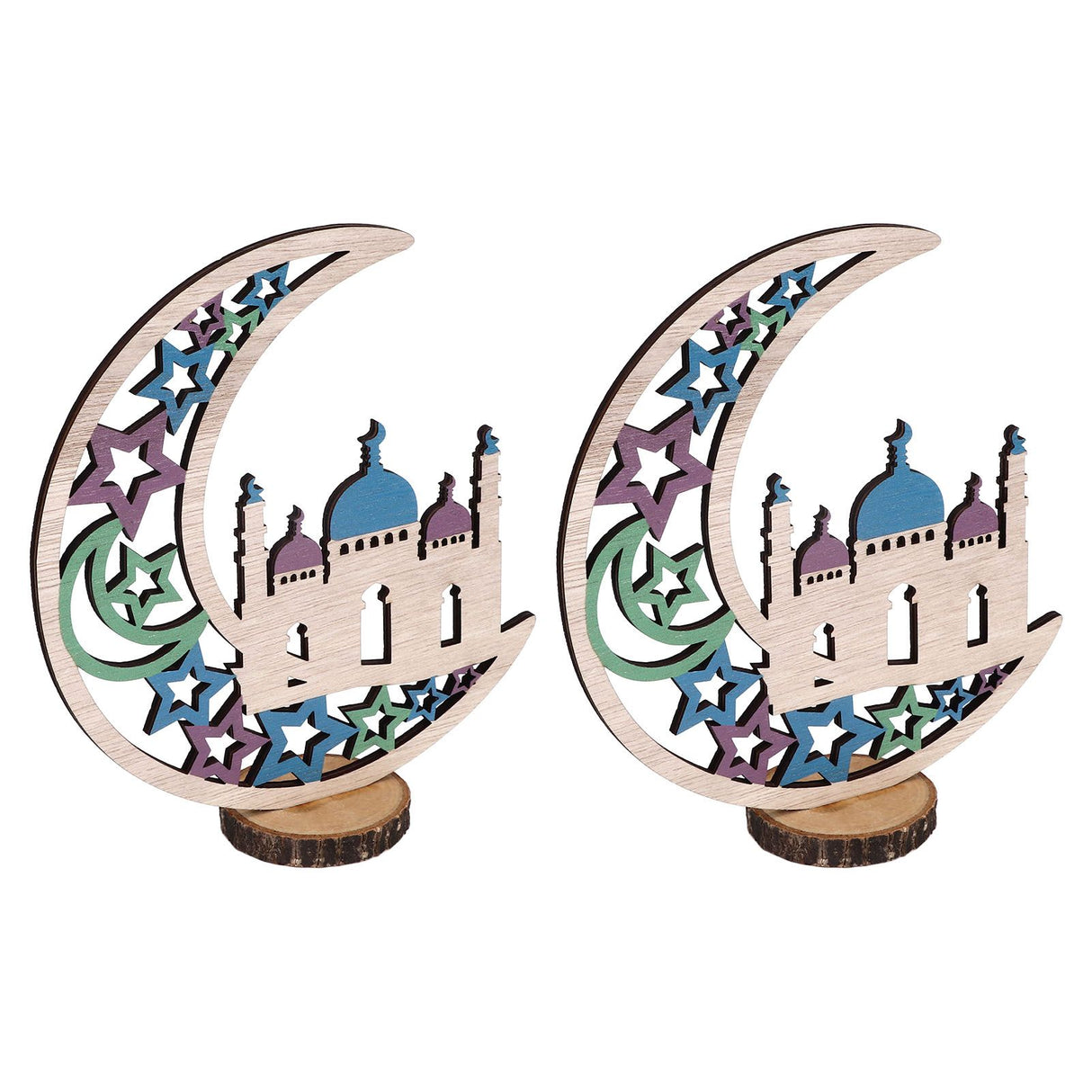 Wood Moon Ornaments Eid Mubarak Moon Decoration Enhances Festival Ambient for Home Restaurant CafeJM00454