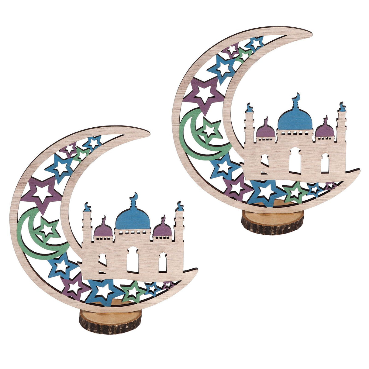 Wood Moon Ornaments Eid Mubarak Moon Decoration Enhances Festival Ambient for Home Restaurant CafeJM00454