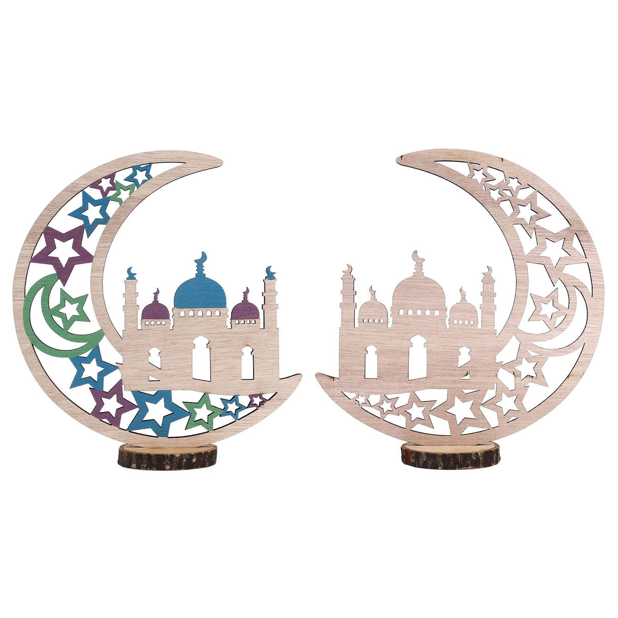 Wood Moon Ornaments Eid Mubarak Moon Decoration Enhances Festival Ambient for Home Restaurant CafeJM00454
