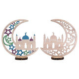 Wood Moon Ornaments Eid Mubarak Moon Decoration Enhances Festival Ambient for Home Restaurant CafeJM00454 - Top-Down View