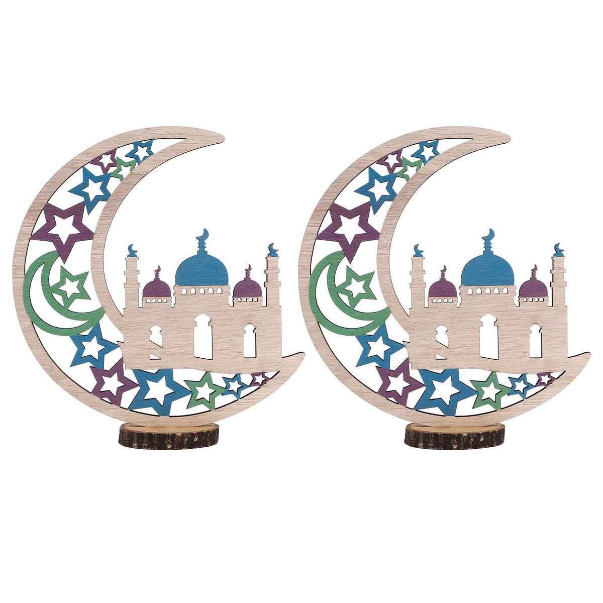 Wood Moon Ornaments Eid Mubarak Moon Decoration Enhances Festival Ambient for Home Restaurant CafeJM00454