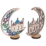 Wood Moon Ornaments Eid Mubarak Moon Decoration Enhances Festival Ambient for Home Restaurant CafeJM00454 - Low Angle