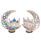 Wood Moon Ornaments Eid Mubarak Moon Decoration Enhances Festival Ambient for Home Restaurant CafeJM00454