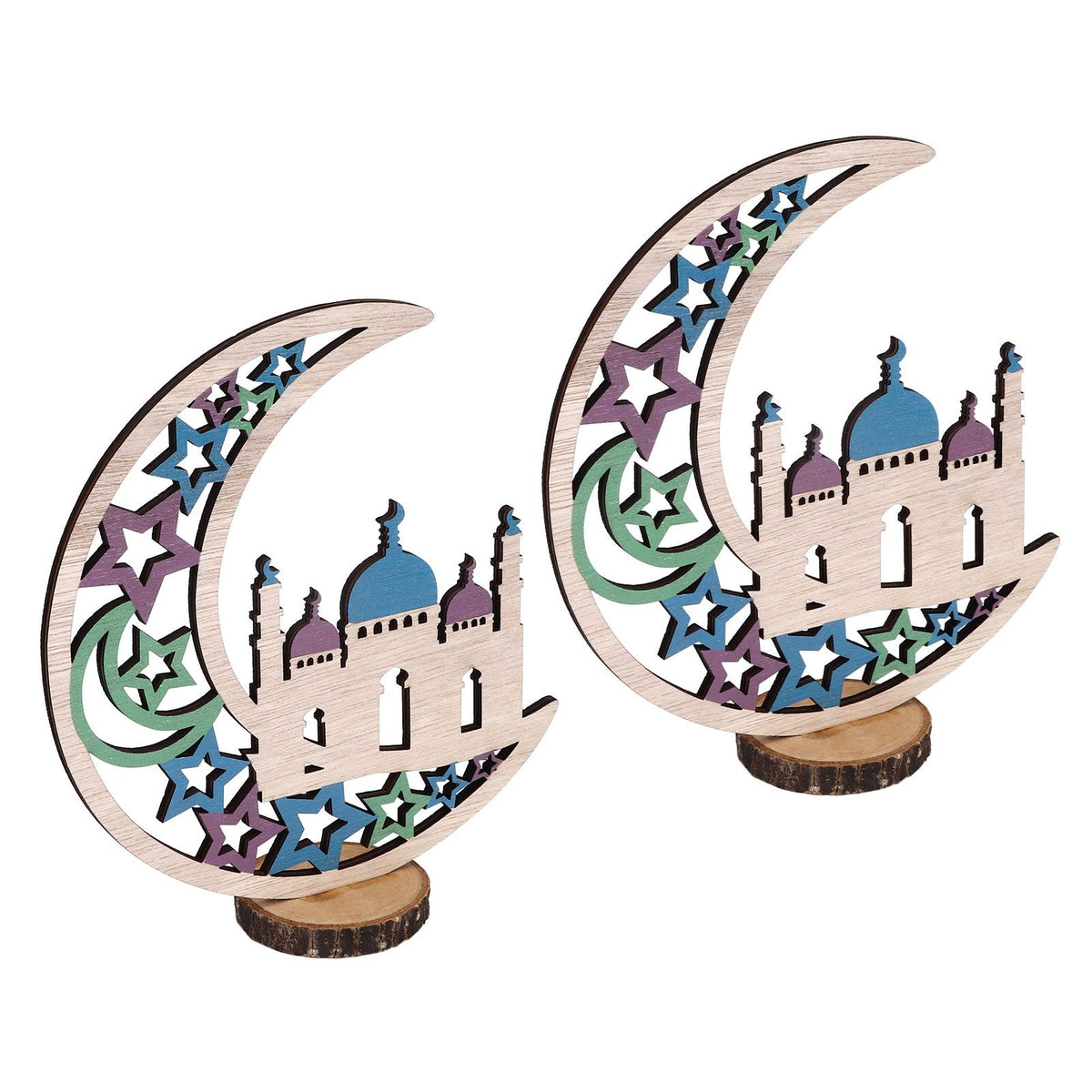 Wood Moon Ornaments Eid Mubarak Moon Decoration Enhances Festival Ambient for Home Restaurant CafeJM00454
