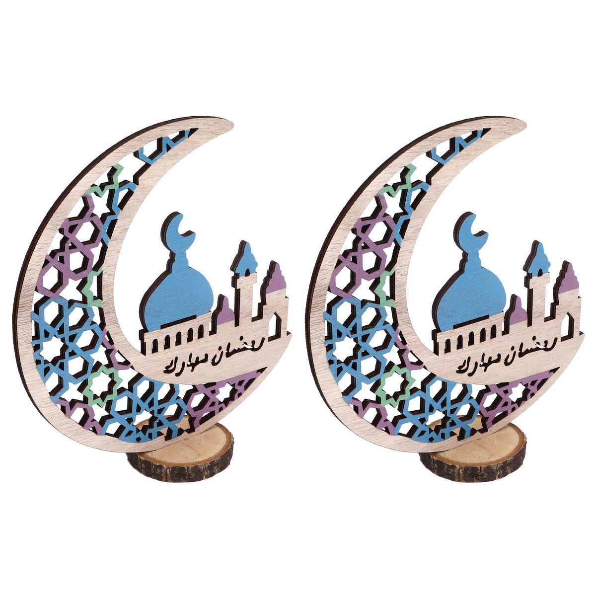 Wood Moon Ornaments Eid Mubarak Moon Decoration Enhances Festival Ambient for Home Restaurant CafeJM00444