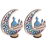 Wood Moon Ornaments Eid Mubarak Moon Decoration Enhances Festival Ambient for Home Restaurant CafeJM00444 - Front View