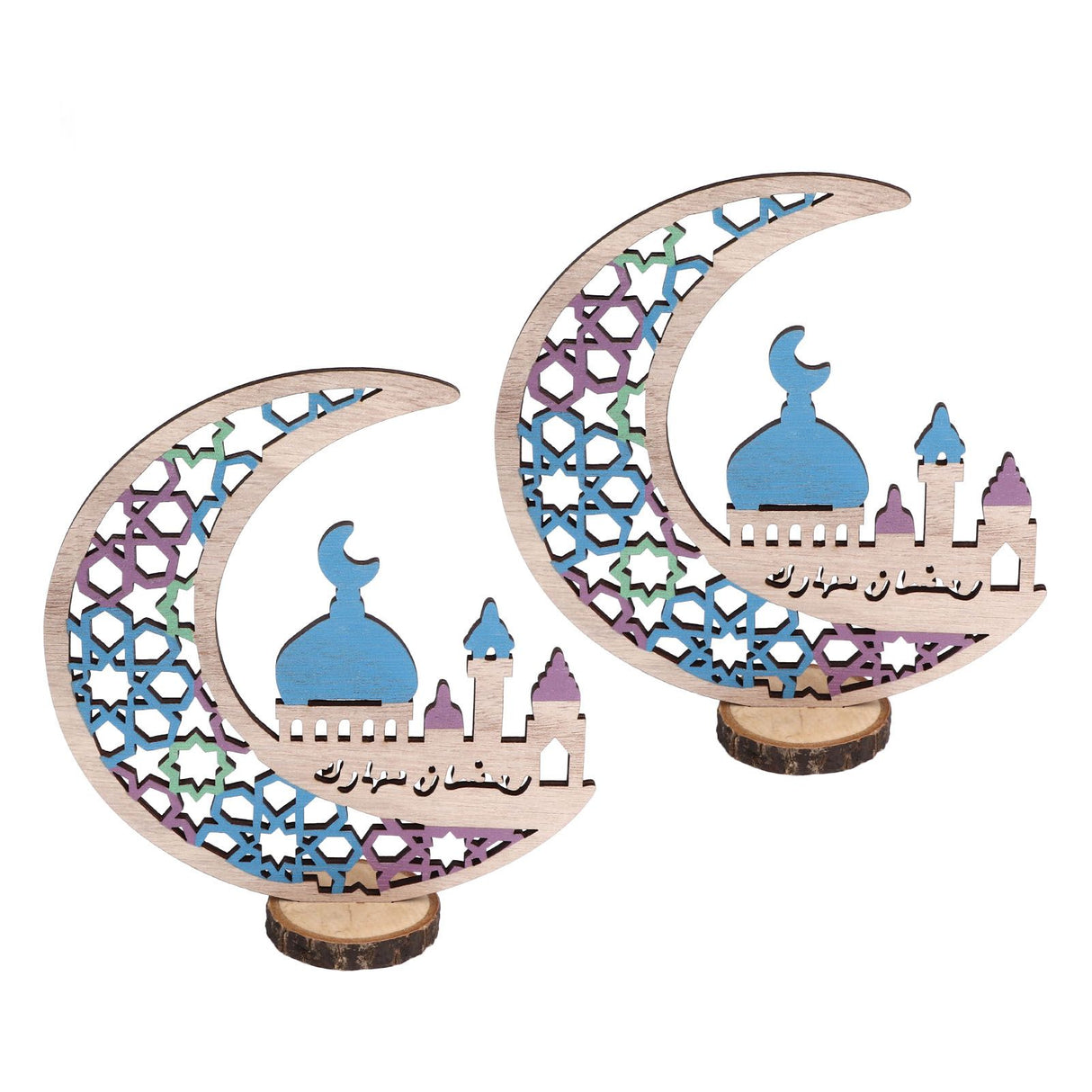 Wood Moon Ornaments Eid Mubarak Moon Decoration Enhances Festival Ambient for Home Restaurant CafeJM00444