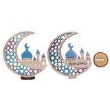 Wood Moon Ornaments Eid Mubarak Moon Decoration Enhances Festival Ambient for Home Restaurant CafeJM00444 - Rear View