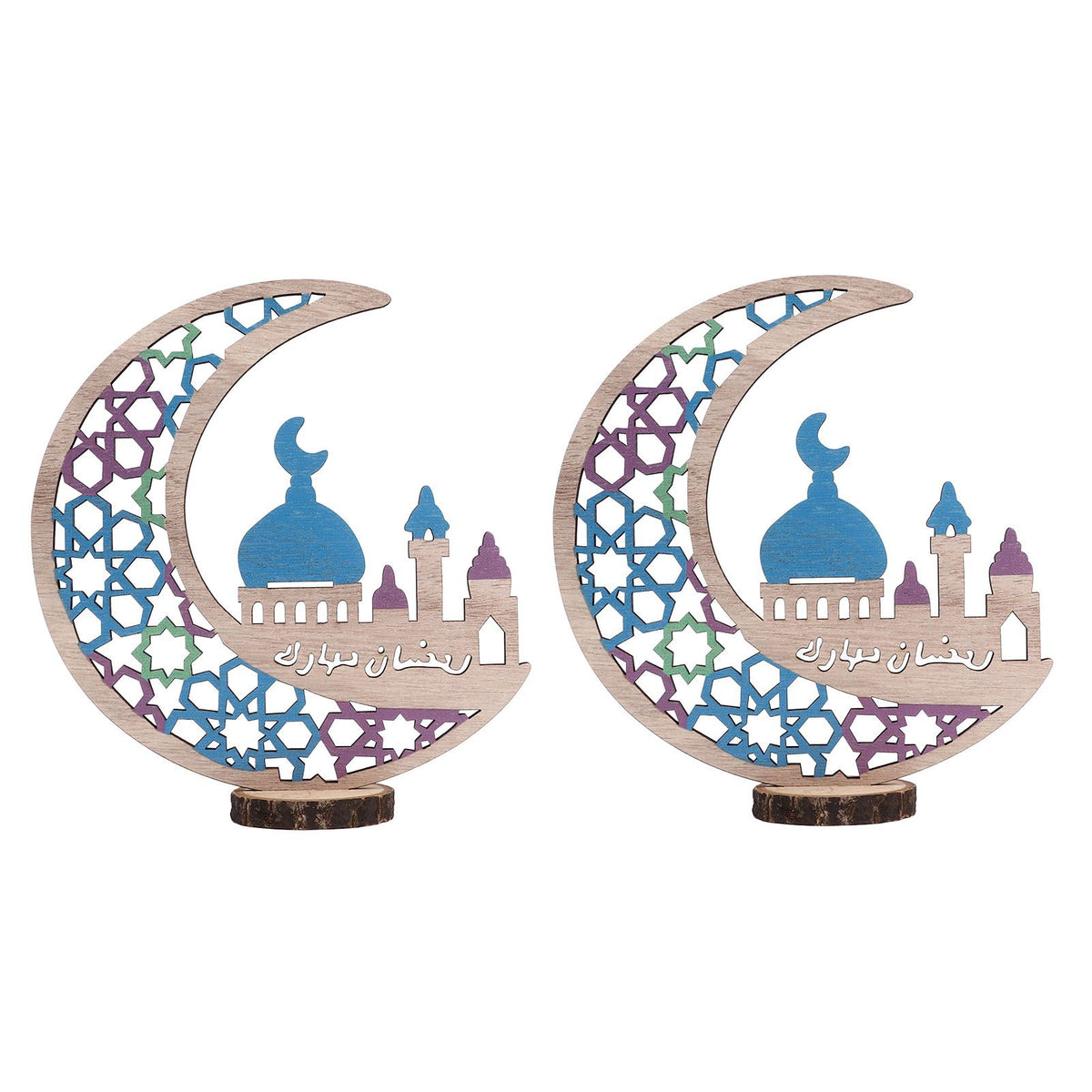 Wood Moon Ornaments Eid Mubarak Moon Decoration Enhances Festival Ambient for Home Restaurant CafeJM00444