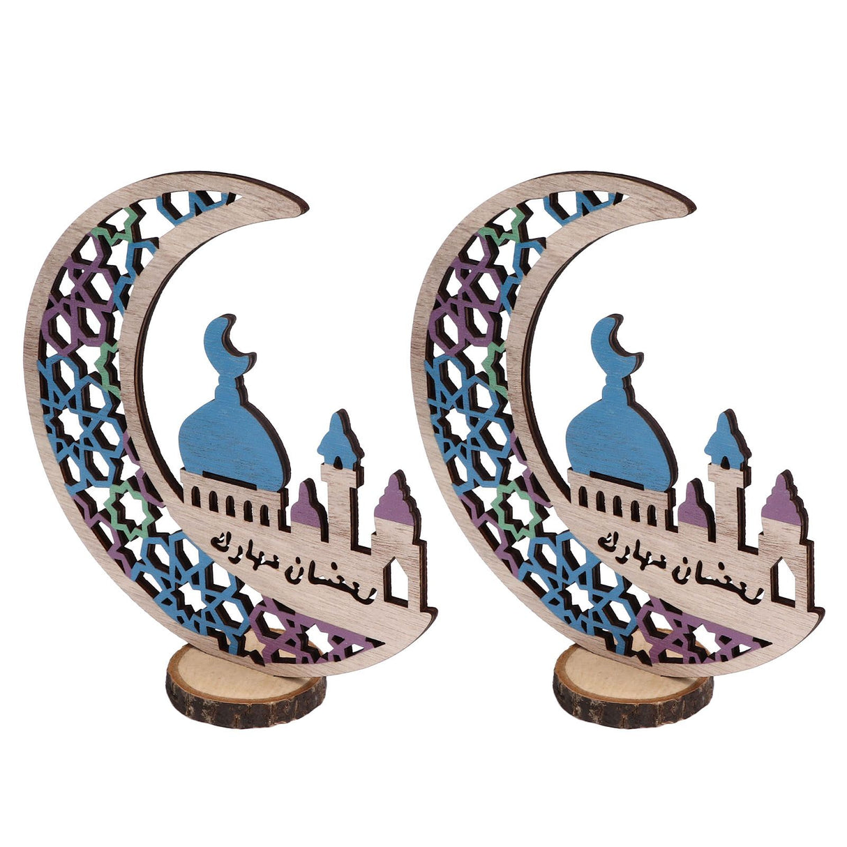 Wood Moon Ornaments Eid Mubarak Moon Decoration Enhances Festival Ambient for Home Restaurant CafeJM00444