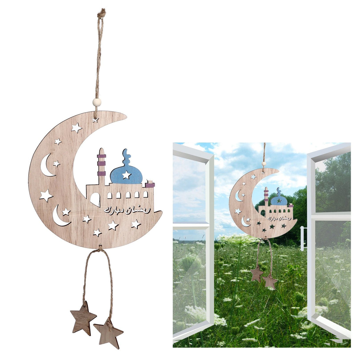 2pcs Moon Eid Hanging Decoration Eid Al‑Fitr Ornaments Decorations Pendant Crafts for Home JM00467