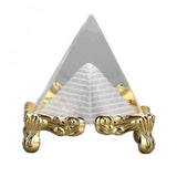 4cm Pyramid Prism Meditation Crystal Carved Pyramid Ornament with Gold Stand for Home Office Art Decor - Side View