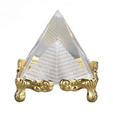 4cm Pyramid Prism Meditation Crystal Carved Pyramid Ornament with Gold Stand for Home Office Art Decor - Rear View