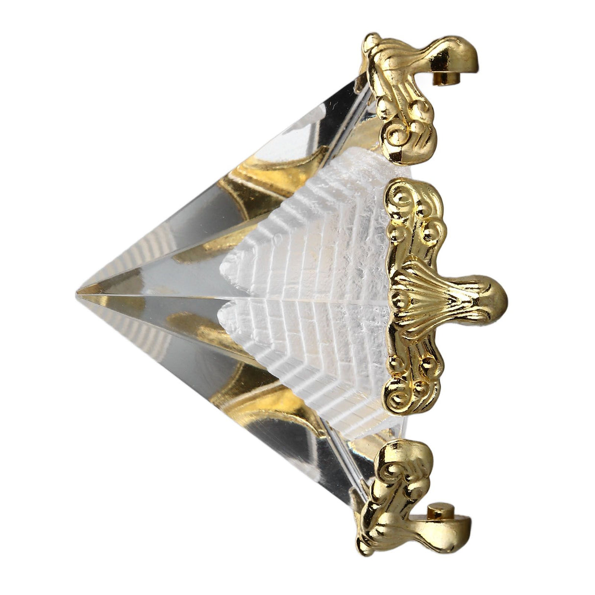 4cm Pyramid Prism Meditation Crystal Carved Pyramid Ornament with Gold Stand for Home Office Art Decor