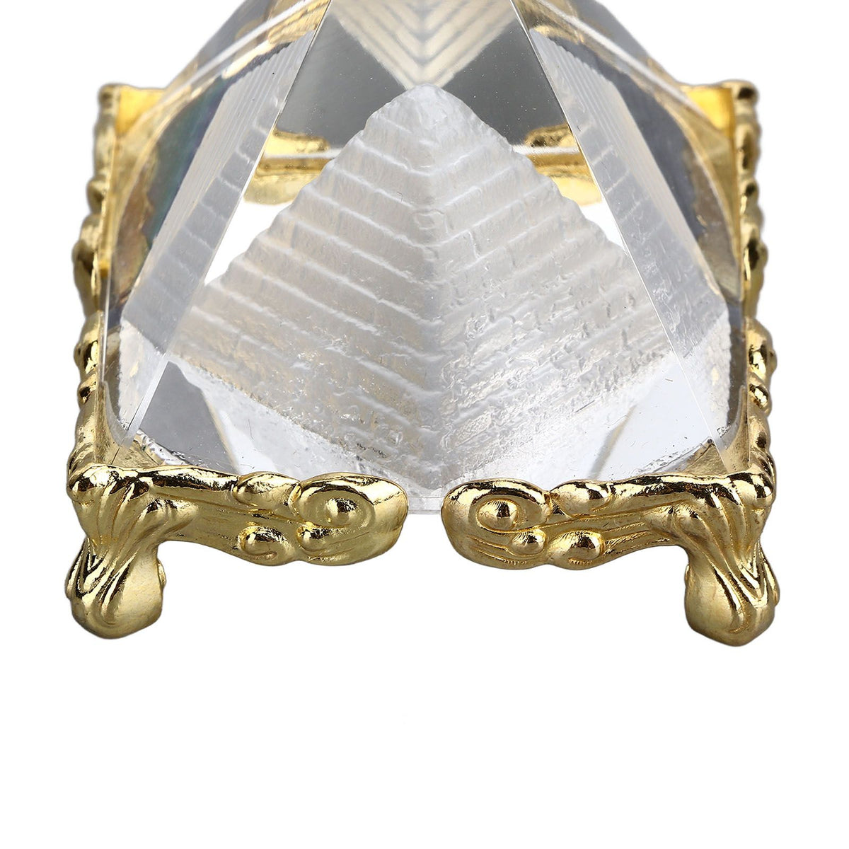 4cm Pyramid Prism Meditation Crystal Carved Pyramid Ornament with Gold Stand for Home Office Art Decor